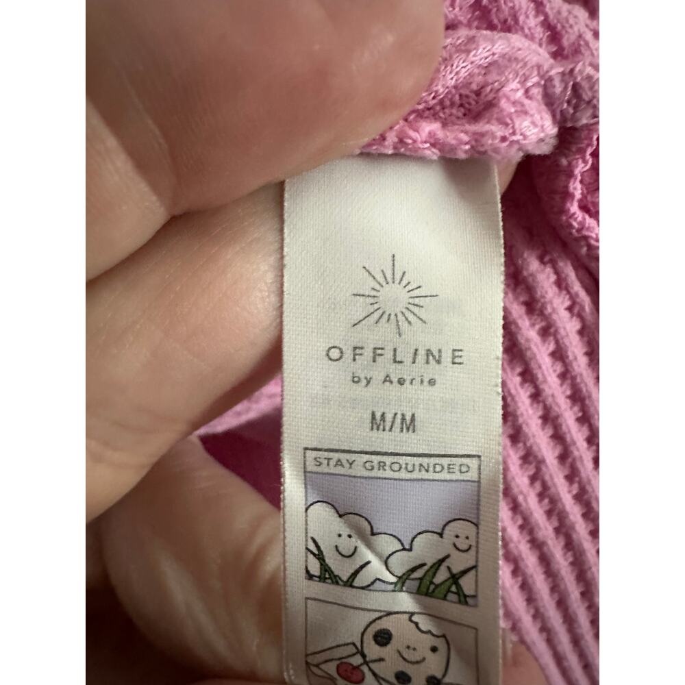Offline by AERIE Bubblegum Pink Waffle Thermal Henley Thumbholes Oversized Sz M - Picture 7 of 7